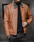 Fiorento Winter Leren Jas Heren - Casual Leren Jack met Warme Kraag