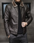 Fiorento Winter Leren Jas Heren - Casual Leren Jack met Warme Kraag