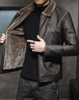 Fiorento Winter Leren Jas Heren - Casual Leren Jack met Warme Kraag