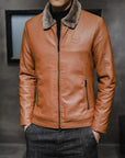 Fiorento Winter Leren Jas Heren - Casual Leren Jack met Warme Kraag