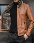 Fiorento Winter Leren Jas Heren - Casual Leren Jack met Warme Kraag